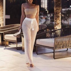 Boho Chic Clothing Summer See Through Wide Trousers Pants