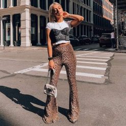 Boho Chic Clothing LEOPARD FLARE WINTER PANTS