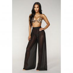 Boho Chic Clothing Pants SEE THROUGH WIDE LEG HIGH WAIST TROUSERS