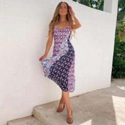 Boho Chic Clothing FLORAL SPLICED V NECK MIDI DRESS