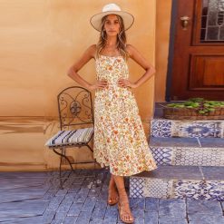 Boho Chic Clothing SUMMER SPAGHETTI STRAP MIDI DRESS Casual