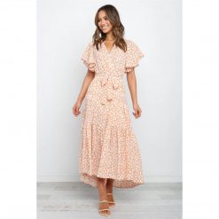 Boho Chic Clothing Casual FLORAL V NECK MIDI DRESS